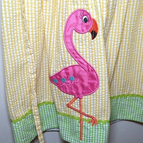 Rare Editions Yellow Gingham Sundress with Pink Flamingo Girls Size 4 - Picture 4 of 6